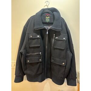 Schott NYC‎ Mens 5XL Black Wool Blend Full Zip Ribbed Collar Bomber Jacket